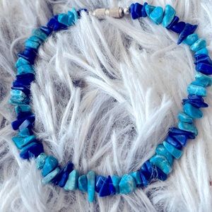 Blue rock bracelet with multi sized rocks and screw clasp